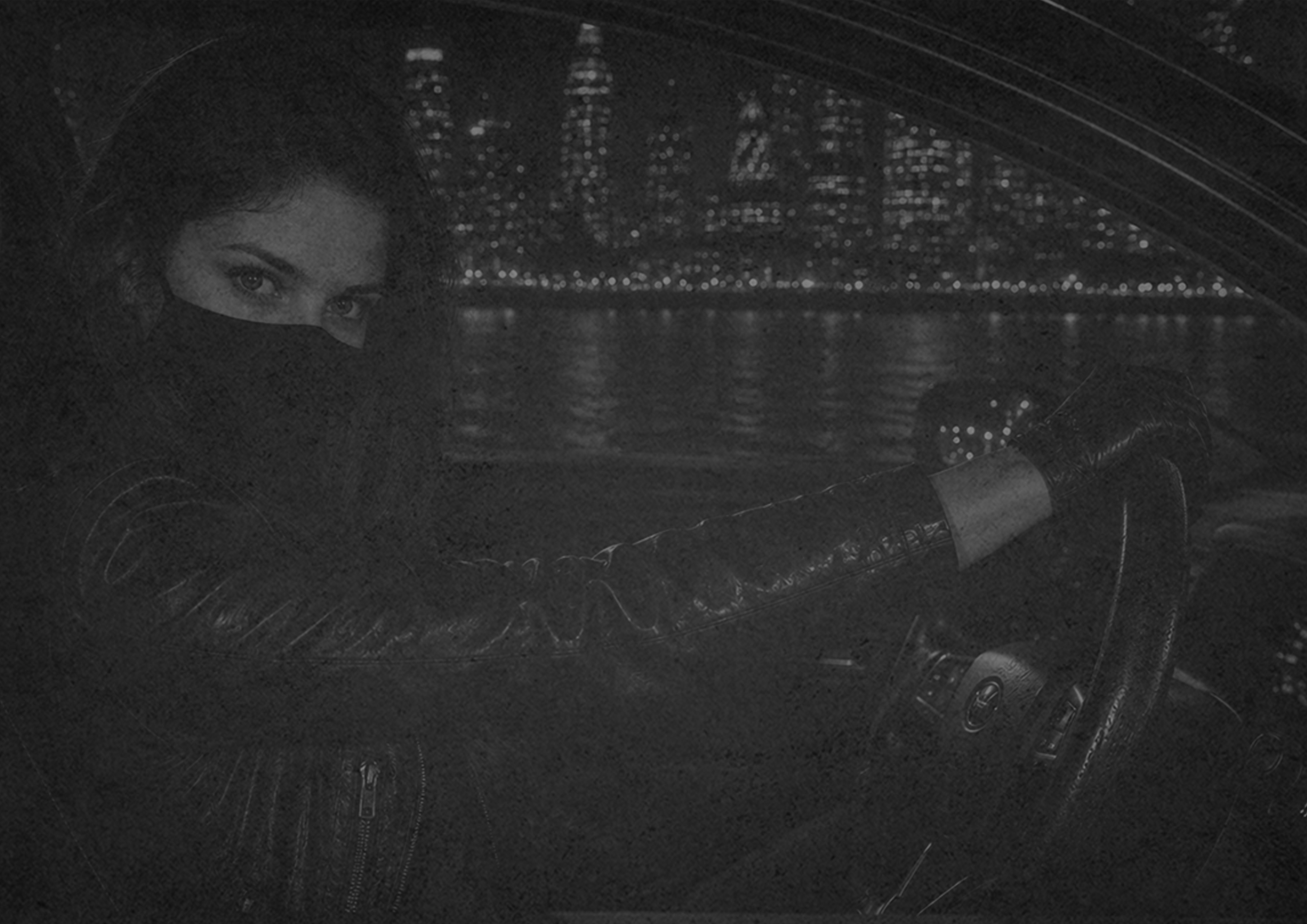 Courier driving through the city at night